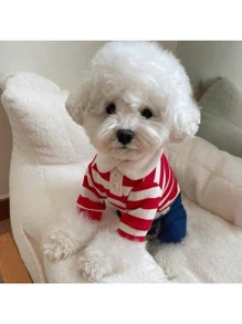 Mùa thu Và Mùa Xuân Quần áo cho chó , Giải trí Sọc , Gầy Cổ Polo Áo sơ mi Đối với Nhỏ bé Và Kích thước trung bình Chó , Quần áo , Thú cưng Quần áo - Màu xanh hải quân - Xem 6