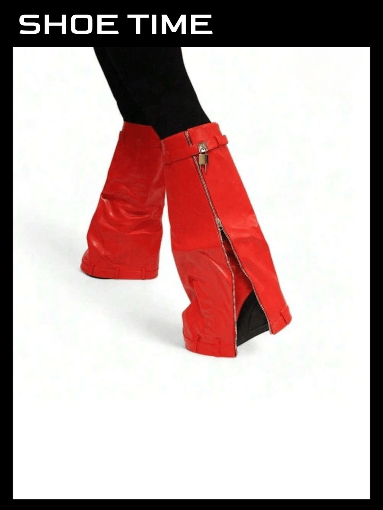 Botas de plataforma con cierre de candado de dobladillo de tela vaquera, pantalones inteligentes - Rojo - Ver 1