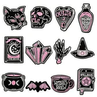 12/16/50pcs Cartoon Dark Heart Iron On Patches, Sew On Embroidered Applique Repair Patch DIY Crafts Projects For Christmas Valentine's Day Clothing Jacket Jeans Pants Dress Backpack Hat Decorations Gifts