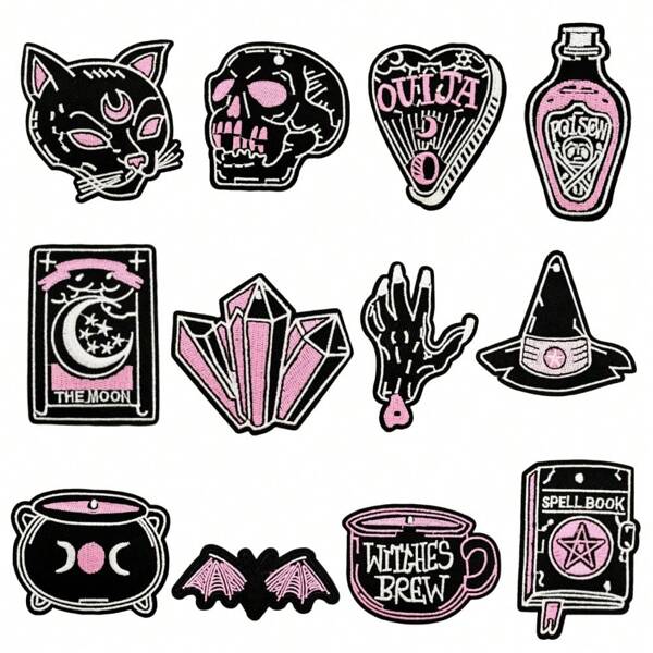 12/16/50pcs Cartoon Dark Heart Iron On Patches, Sew On Embroidered Applique Repair Patch DIY Crafts Projects For Christmas Valentine's Day Clothing Jacket Jeans Pants Dress Backpack Hat Decorations Gifts