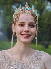 1件优雅水晶公主皇冠，海星贝壳美人鱼尾巴发箍，表演/生日礼物头饰，皇冠，头饰，服装皇冠，发饰花环，头饰，发藤，发圈，金色皇冠，金色头饰 - 彩色 - 查看 5