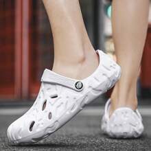 1 Pair Asymmetrical Print Lightweight Comfortable Breathable Mesh Clogs, Anti-Slip Garden Shoes/Sandals For Men And Women, Thick Sole Outdoor/Beach Slippers - White - View 5