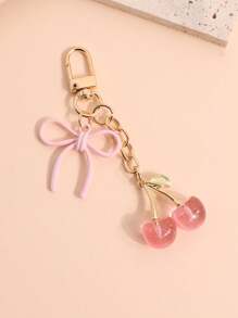 1 pieza Llavero de metal con lazo de cereza para mujer, accesorio de lazo de moda, estilo minimalista tipo Ins, colgante de bolso, perfecto para vacaciones en la playa, estilo Y2K, lazos de verano - Rosa - Ver 4