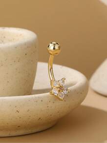 1pc Elegant Floral Cubic Zirconia Belly Button Ring, Women's Body Piercing Jewelry - Flower - View 13