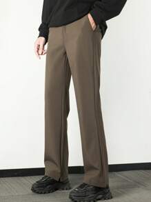 Pantalon slim coupe évasée de couleur unie pour hommes - Taupe - Voir 7