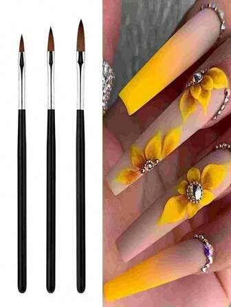 3pcs Crystal Carving Pen Nail Art Painting Brush 3D Nail Decor UV Gel Pen Nail Art Tool