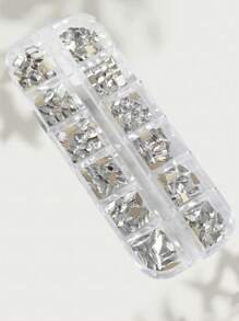 1 Box Nail Art Studs Flat Rhombus Water Drop Heart Bow Square Crystal Rhinestones, 12 Grids Ultra Sparkly Nail Gems Nail Supplies Nails Nail Charms