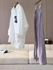 女士经典白色长袖衬衫 - 白色 - 查看 3