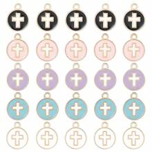 10Pcs Cross Charms Bulk Black White Enamel Cross Charm Flat Round Colorful Easter Holiday Hollow Charms For Jewelry - Multicolor - View 1