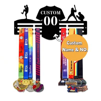 1pc Customized Baseball Player Medal Display Rack, Personalized Name Medal Showcase Holder, Iron Art Wall Decor Hanging Rack, Suitable For Bedroom, Living Room, Foyer, Etc.