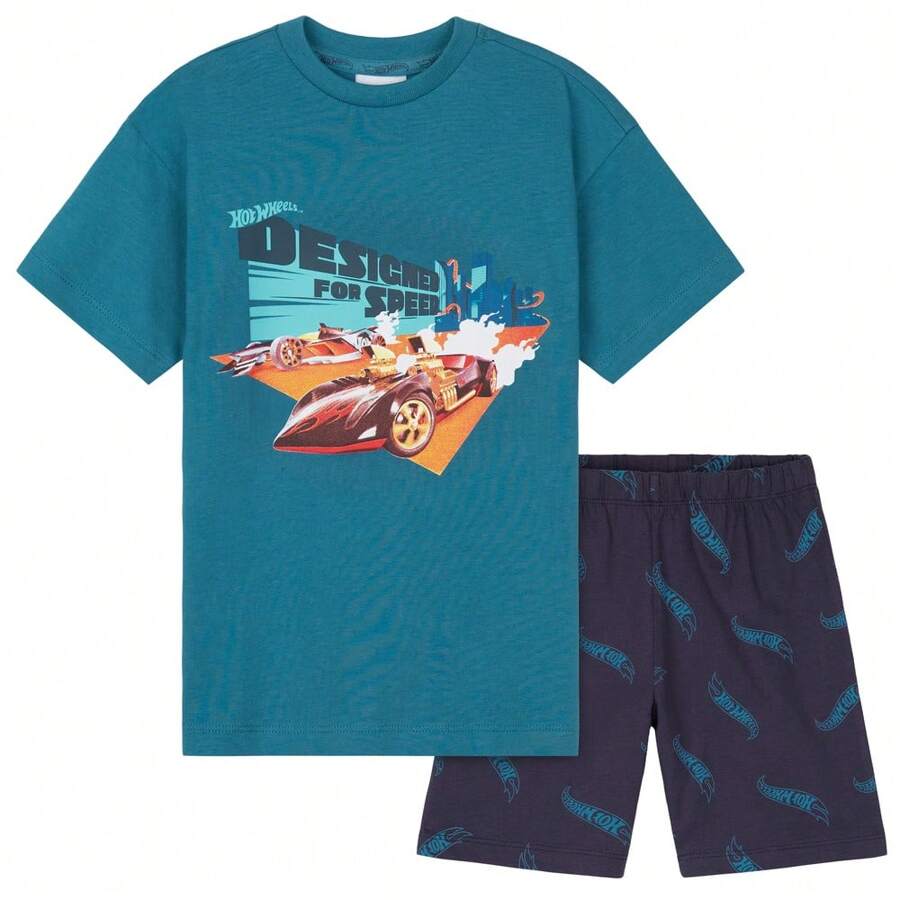 Hot Wheels Short Pyjama Set Cotton 2 Piece Loungewear Gift - Blue - View 1