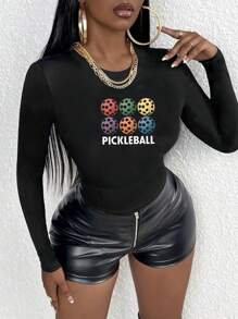 Six Colorful Spheres With PICKLEBALL Women's Fashion Long Sleeve Shirt - Black - View 1