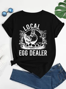 Local Egg Dealer Funny Chicken Lover Farmer Egg Dealer Cotton T-Shirt - 黑色 - 查看 1