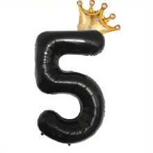 1 Set 32-Inch Black Crown & Number Foil Balloons, Suitable For Birthday, Anniversary Decoration