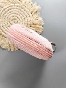 迷你收纳袋、零钱包、钥匙扣、耳机、口红收纳袋、拉链可爱柔软毛绒动物刺绣吊坠 - 粉色 - 查看 4