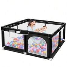 Baby Playpen,Sturdy & Safe Playard With Soft Breathable Mesh For Indoor & Outdoor Use, Portable Baby Fence For Babies & Toddlers, Black - Black (Playpen Only) - View 2