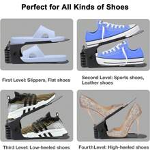 Pack Of 20 Shoe Slot, Adjustable Double Layer Adjustable Shoe Storage Rack With Anti-Slip Design, Saving Space In Wardrobe And Shoe Cabinet - Black - View 6