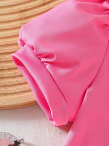 2 件套少女心形纽扣衬衫 + 可爱蝴蝶结短裤套装，时尚