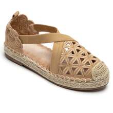 Espadrilles Plates In Dentelle Brodée Avec Bride Croisée – Élégance Et Confort Pour L'Été - Camel - View 1