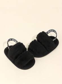 1 Paar Kleinkind Mädchen unifarbene flauschige elastische Band Sandalen mit weicher Sohle, leicht, 0-1 Jahre, einfacher und süßer Stil, geeignet für Frühling/Sommer