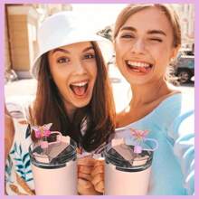 6Pcs Tumbler Cup Accessories Set - Butterfly Straw Topper Cover Cap, Bling Bow For Straw, Sparkly Silicone Boot, Letter Charm And Pompom For Water Bottle Cups Tumbler 40Oz 30Oz 20Oz, Back To School Supplies