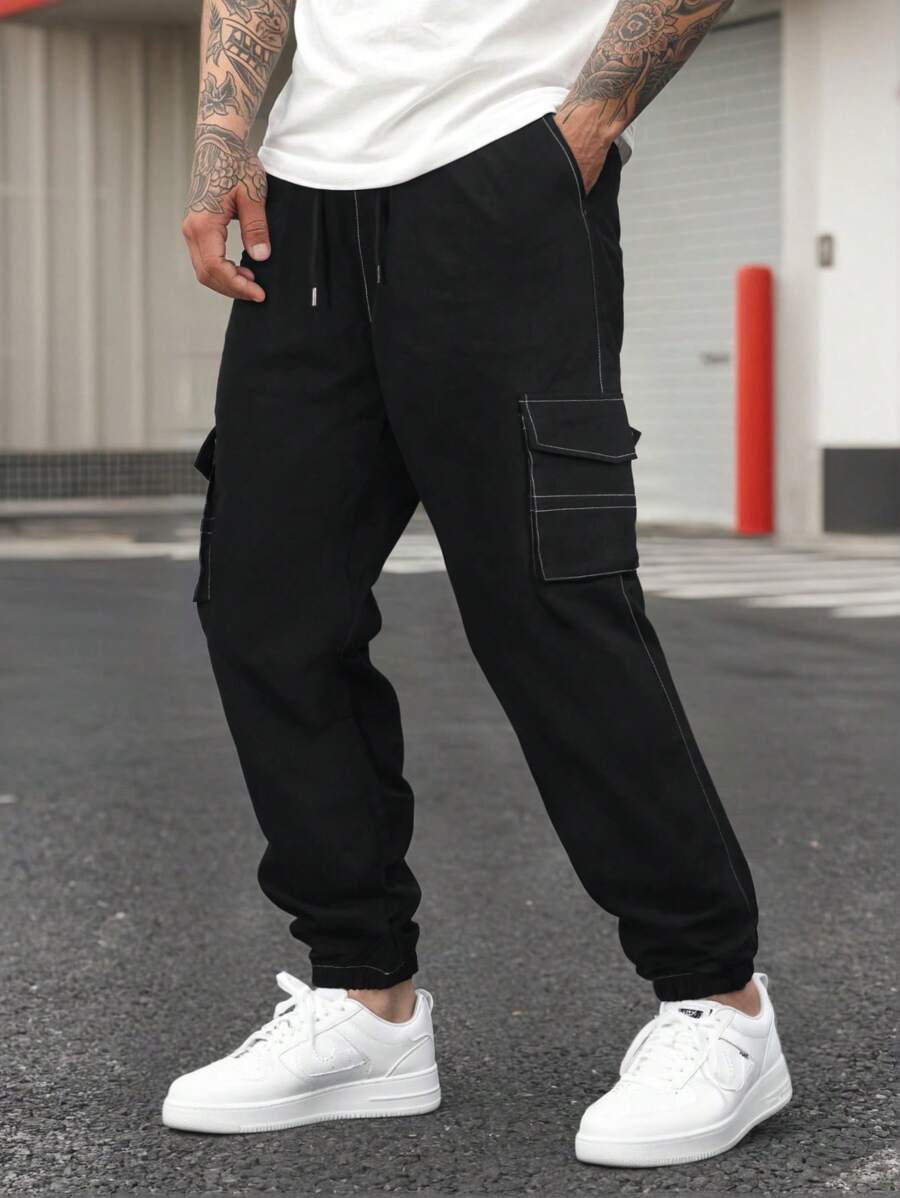 Yemwry Men's Front Drawstring Pocket Casual Cargo Pants, Versatile Gift For Husband Or Boyfriend