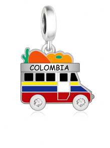 HuooNew 1pc European Style 925 Sterling Silver Colombian Minivan Vegetable Pattern Beaded Charm, Versatile For Men & Women, A Gift