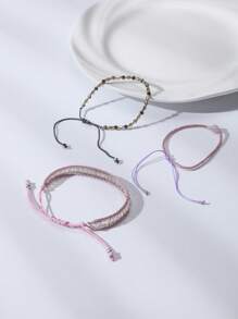 3 件/套度假风格可爱粉色串珠手工弹性手链女士