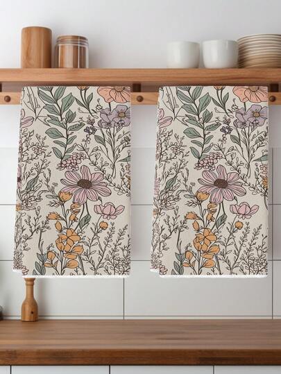 2Pcs Vintage Floral Kitchen Towels, Kitchen Towels 70S Retro Style Dish Towels Cooking Dish Panos