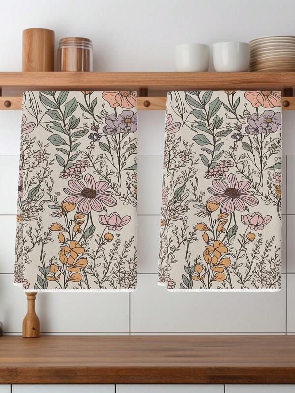2Pcs Vintage Floral Kitchen Towels, Kitchen Towels 70S Retro Style Dish Towels Cooking Dish Cloths
