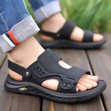 Men's Lightweight Genuine Leather Casual Summer Sandals, Soft & Durable Modular Design Slide Slippers, Outdoor Beach Shoes For Men - Black - View 2