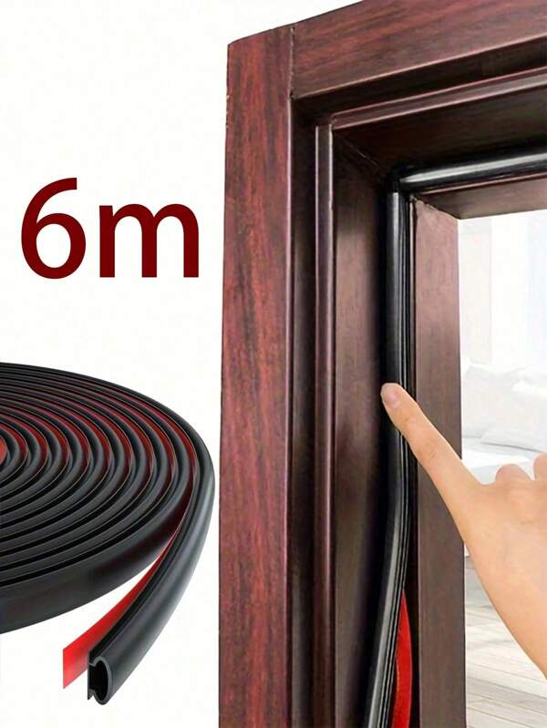 Tira selladora de puerta de 6m/Rollo para sellar las brechas de puertas contra robos, resistente al desgaste y autoadhesiva / Tira de burlete a prueba de sonido y golpes, a prueba de agua, repelente de insectos y a prueba de polvo y viento