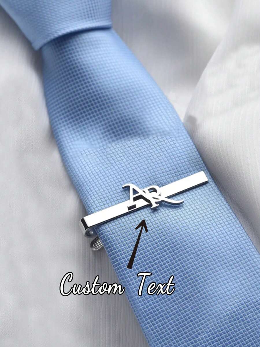 Clip de corbata grabado personalizado mate, gemelos de acero inoxidable con monograma, joyería de boda para el novio, accesorios de moda para hombres