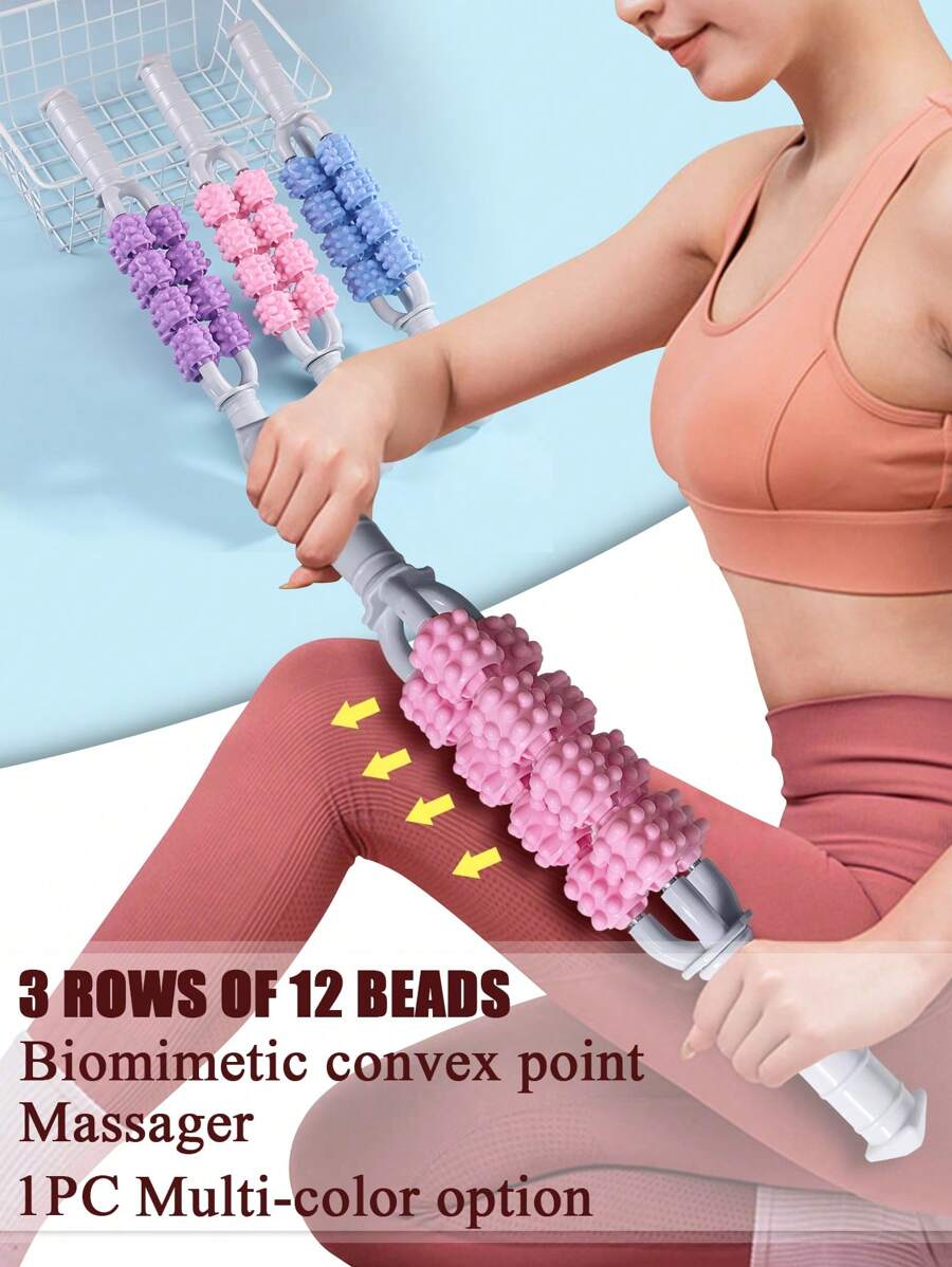 1pc 3-Row 12-Bead Bionic Raised Massage Stick, 3D Gear Massage Roller ...