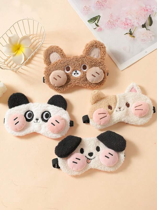 1 pièce Masque de sommeil en peluche mignon en forme d'ours, masque pour les yeux en plume douce, masque pour les yeux en forme d'animal de dessin animé avec sangle réglable, convient pour la sieste en voyage, les femmes, les hommes, les filles