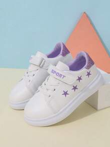 1 par de zapatillas casuales para niños, con diseño bordado y decoraciones en forma de estrella, de material de PU, apropiadas para actividades al aire libre y uso en todas las estaciones
