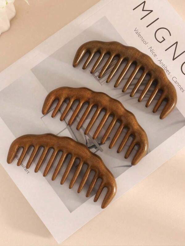 1pc Sandalwood Wide-Tooth Comb, Natural Wooden Massage Brush, Thick Teeth Anti-Static Hair Brush Suitable For Curly, Wavy And Straight Hair, Women Grooming Tool