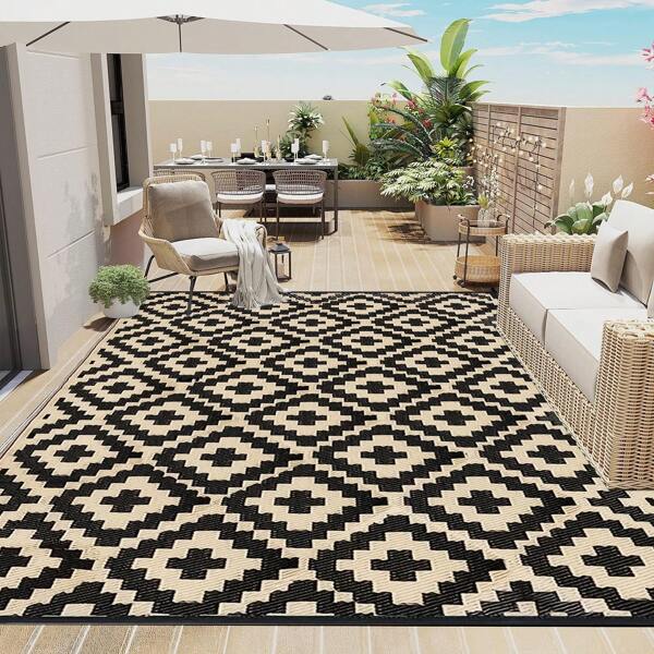 Alfombra plegable de plástico de polipropileno con bolsa de transporte, para patio al aire libre, terraza, camping, autocaravana, jardín, playa, impermeable
