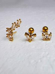 3 Stücke Knorpelohrringe für Frauen, Edelstahl CZ Ohrstecker für Helix, Tragus, Daith Piercings mit kubischem Zirkonia