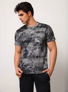Camiseta De Manga Corta De Camuflaje Para Hombre,Camiseta Básica Para Entrenamiento - Negro - Ver 4