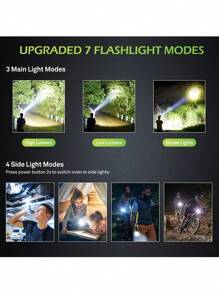 1pc Multifunctional Ultra Bright Flashlight, 7 Modes, Type-C Rechargeable Flashlight With Lithium Battery, Adjustable Focal Length, COB Side Light, Black Flashlight, Suitable For Outdoor Hiking/Camping/Fishing/Hiking