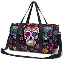 Elegant Travel Bag/Duffel Bag/Yoga Bag/Gym Bag, Skull Flower/Colorful Skull Design, Suitable For Travel, Daily Carry, Fitness, Snow, Camping, Outdoor Activities Holiday Essentials Holiday Travel Essentials Travel Accessories Bag For School School Accessories School Stuff