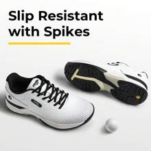 FitVille Men's Golf Shoes Extra Wide Fit Casual Sneakers Water Resistant Non-Slip Outdoor Spiked Trainers For Golf Training - Black and White - View 4