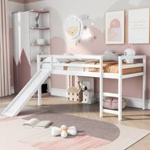 MISSUNNY Loft Bed With Slide, Multifunctional Design, Twin (White) - 白色 - 查看 3