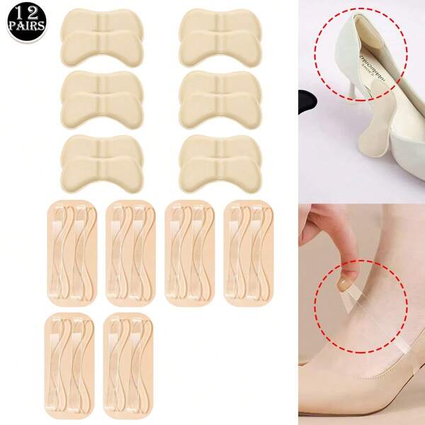 12pcs/Set: 6pcs Shoelaces + 6pcs Heel Grips, Soft Sponge, Transparent Silicone Elastic Shoelaces For High Heels, Non-Slip, Easy To Fix Shoes, Flexible & Stretchy