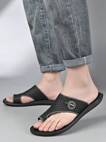 Men's Fashion Casual Slippers, Lightweight Breathable Upper Combined With Comfortable Non-Slip Outsole, Suitable For Indoor, Outdoor, Beach, Non-Slip, Summer Flip Flops - Black - View 2