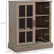 Wine Bar Cabinet, With 6-Bottle Wine Rack And Stemware Racks, Small Sideboard Buffet Cabinet With Sliding Glass Door And Storage Shelves For Kitchen, Brown