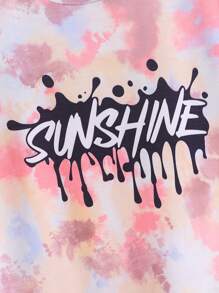 2pcs/Set Girls Tie Dye "Sunshine" Printed Short Sleeve T-Shirt And Tie Dye Printed Pants, Casual Outfit Suitable For Spring, Summer, Autumn - Multicolor - View 4