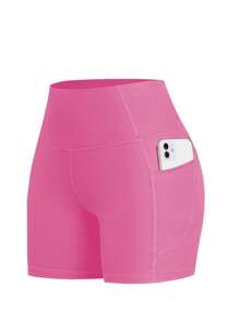 5pcs/Set Plus Size Women's High Waist Elastic Waisted Skinny Shorts, Compression, Pocketed Yoga Running Workout Shorts, Spring/Summer