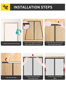 1pc Magnetic Mosquito Net Door, Durable Polyester Mesh Curtain, Easy Installation, Strong Magnets, Self-Sealing, Allows Pets To Enter, For Ventilation, Keeps Insects Out, Suitable For Various Door Sizes